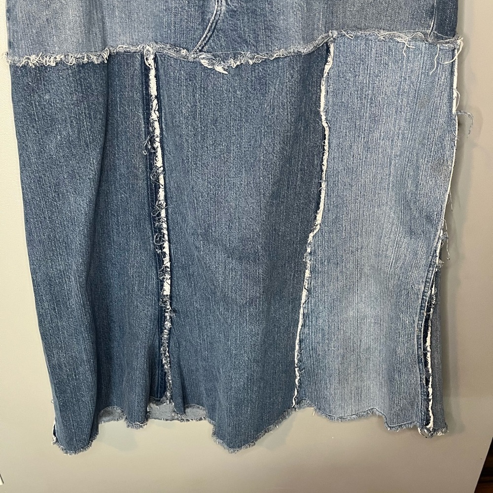 Wrangler x Vintage Reworked Upcycled Pieced Denim Midi Skirt Plus Size - Picture 5 of 10